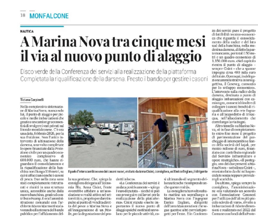 A Marina Nova tra cinque mesi il via al nuovo punto di alaggio ad opera dell'Amministrazione comunale Protezione Civile