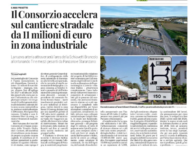 Il Consorzio accelera sul cantiere stradale da 11 milioni di euro in zona industriale