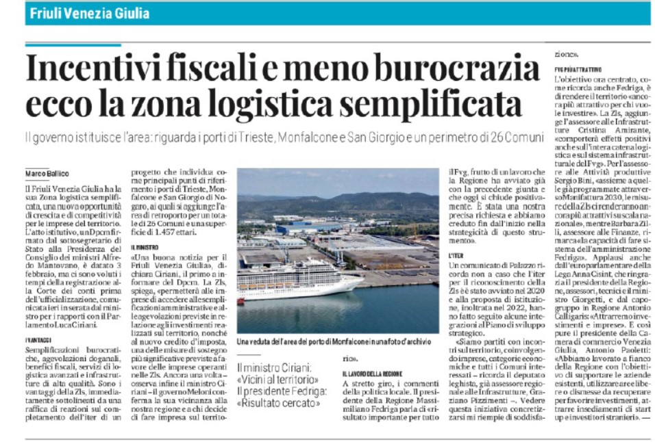 INCENTIVI FISCALI E MENO BUROCRAZIA ECCO LA ZONA LOGISTICA SEMPLIFICATA